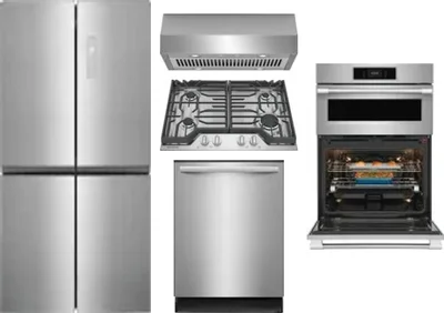5 Piece Package Includes Refrigerator, Cooktop, Wall Oven, Hood And Dishwasher