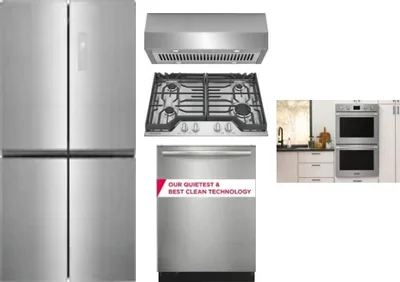 5 Piece Package Includes Refrigerator, Cooktop, Wall Oven, Hood And Dishwasher