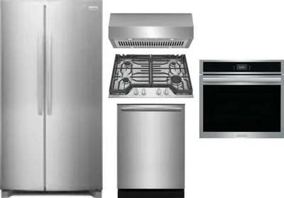 5 Piece Package Includes Refrigerator, Cooktop, Wall Oven, Hood And Dishwasher