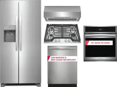 5 Piece Package Includes Refrigerator, Cooktop, Wall Oven, Hood And Dishwasher