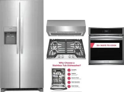 5 Piece Package Includes Refrigerator, Cooktop, Wall Oven, Hood And Dishwasher