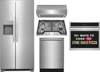 5 Piece Package Includes Refrigerator, Cooktop, Wall Oven, Hood And Dishwasher