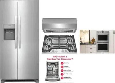 5 Piece Package Includes Refrigerator, Cooktop, Wall Oven, Hood And Dishwasher