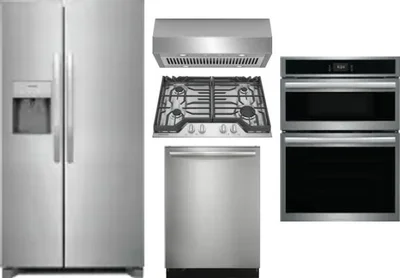 5 Piece Package Includes Refrigerator, Cooktop, Wall Oven, Hood And Dishwasher