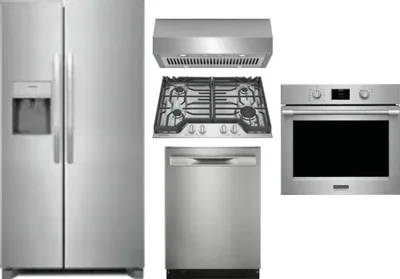 5 Piece Package Includes Refrigerator, Cooktop, Wall Oven, Hood And Dishwasher