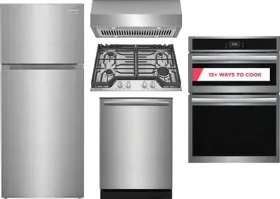 5 Piece Package Includes Refrigerator, Cooktop, Wall Oven, Hood And Dishwasher