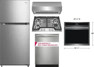 5 Piece Package Includes Refrigerator, Cooktop, Wall Oven, Hood And Dishwasher