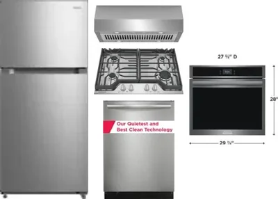 5 Piece Package Includes Refrigerator, Cooktop, Wall Oven, Hood And Dishwasher