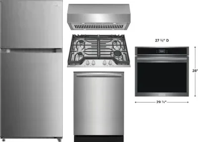 5 Piece Package Includes Refrigerator, Cooktop, Wall Oven, Hood And Dishwasher
