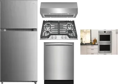 5 Piece Package Includes Refrigerator, Cooktop, Wall Oven, Hood And Dishwasher