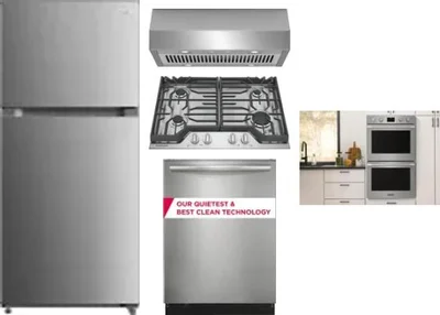 5 Piece Package Includes Refrigerator, Cooktop, Wall Oven, Hood And Dishwasher