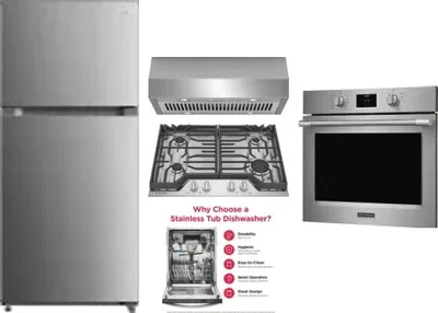 5 Piece Package Includes Refrigerator, Cooktop, Wall Oven, Hood And Dishwasher