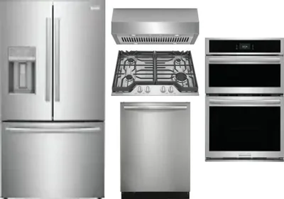 5 Piece Package Includes Refrigerator, Cooktop, Wall Oven, Hood And Dishwasher