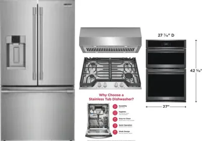 5 Piece Package Includes Refrigerator, Cooktop, Wall Oven, Hood And Dishwasher