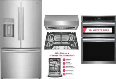 5 Piece Package Includes Refrigerator, Cooktop, Wall Oven, Hood And Dishwasher