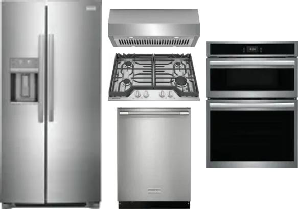 5 Piece Package Includes Refrigerator, Cooktop, Wall Oven, Hood And Dishwasher
