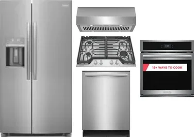 5 Piece Package Includes Refrigerator, Cooktop, Wall Oven, Hood And Dishwasher