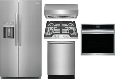 5 Piece Package Includes Refrigerator, Cooktop, Wall Oven, Hood And Dishwasher