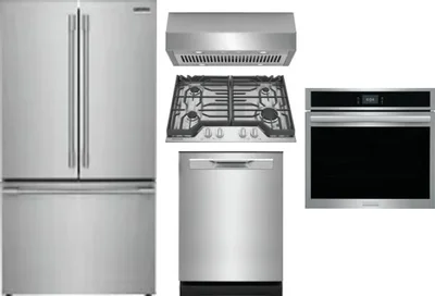 5 Piece Package Includes Refrigerator, Cooktop, Wall Oven, Hood And Dishwasher