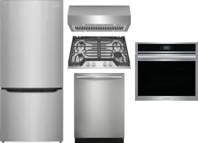 5 Piece Package Includes Refrigerator, Cooktop, Wall Oven, Hood And Dishwasher