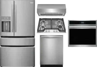 5 Piece Package Includes Refrigerator, Cooktop, Wall Oven, Hood And Dishwasher