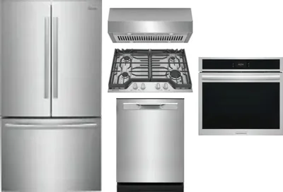 5 Piece Package Includes Refrigerator, Cooktop, Wall Oven, Hood And Dishwasher