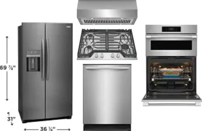 5 Piece Package Includes Refrigerator, Cooktop, Wall Oven, Hood And Dishwasher