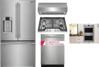 5 Piece Package Includes Refrigerator, Cooktop, Wall Oven, Hood And Dishwasher