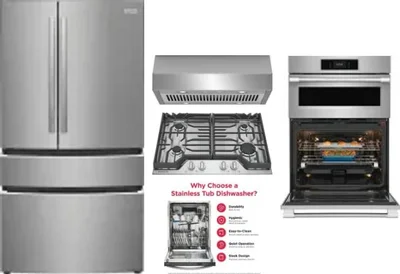 5 Piece Package Includes Refrigerator, Cooktop, Wall Oven, Hood And Dishwasher