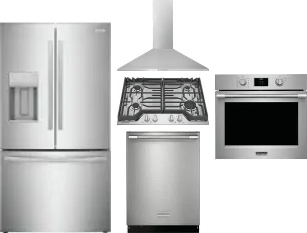 5 Piece Package Includes Refrigerator, Cooktop, Wall Oven, Hood And Dishwasher