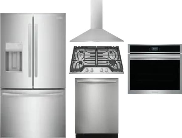 5 Piece Package Includes Refrigerator, Cooktop, Wall Oven, Hood And Dishwasher