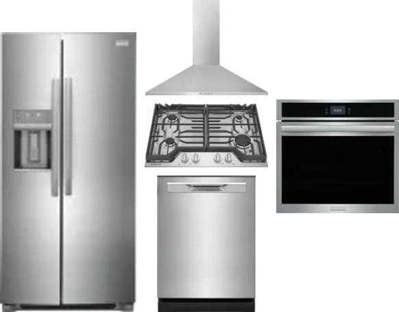 5 Piece Package Includes Refrigerator, Cooktop, Wall Oven, Hood And Dishwasher