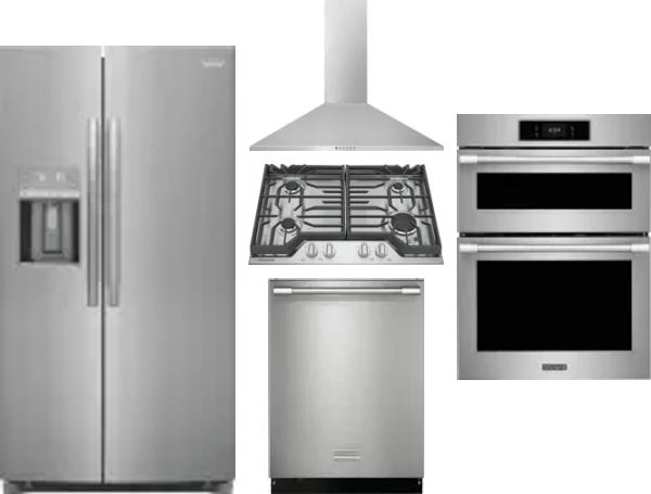 5 Piece Package Includes Refrigerator, Cooktop, Wall Oven, Hood And Dishwasher