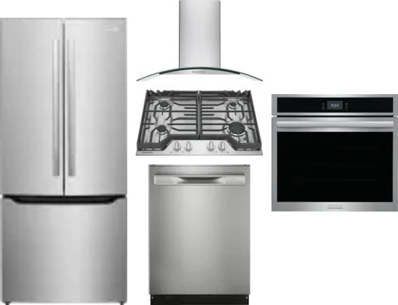 5 Piece Package Includes Refrigerator, Cooktop, Wall Oven, Hood And Dishwasher
