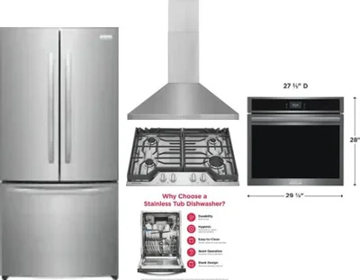 5 Piece Package Includes Refrigerator, Cooktop, Wall Oven, Hood And Dishwasher