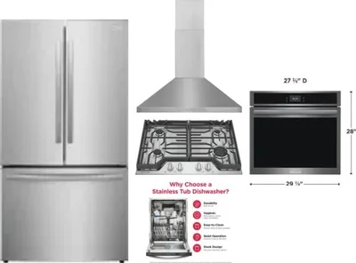 5 Piece Package Includes Refrigerator, Cooktop, Wall Oven, Hood And Dishwasher