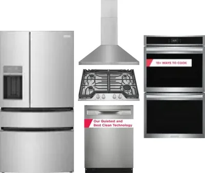 5 Piece Package Includes Refrigerator, Cooktop, Wall Oven, Hood And Dishwasher