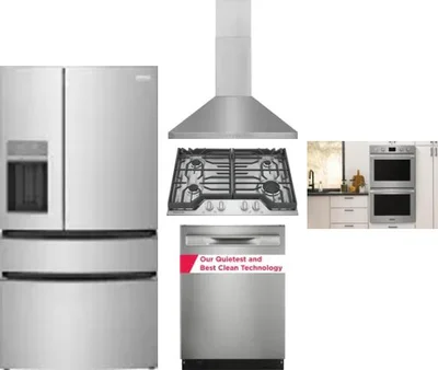 5 Piece Package Includes Refrigerator, Cooktop, Wall Oven, Hood And Dishwasher