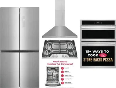 5 Piece Package Includes Refrigerator, Cooktop, Wall Oven, Hood And Dishwasher