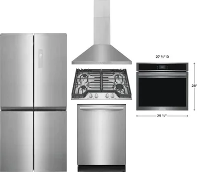 5 Piece Package Includes Refrigerator, Cooktop, Wall Oven, Hood And Dishwasher