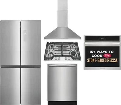 5 Piece Package Includes Refrigerator, Cooktop, Wall Oven, Hood And Dishwasher