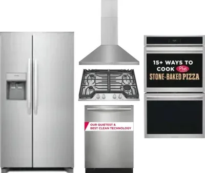 5 Piece Package Includes Refrigerator, Cooktop, Wall Oven, Hood And Dishwasher