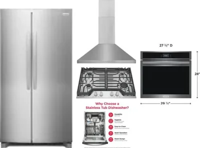 5 Piece Package Includes Refrigerator, Cooktop, Wall Oven, Hood And Dishwasher