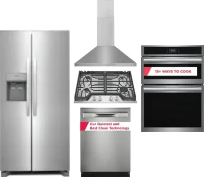 5 Piece Package Includes Refrigerator, Cooktop, Wall Oven, Hood And Dishwasher