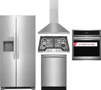 5 Piece Package Includes Refrigerator, Cooktop, Wall Oven, Hood And Dishwasher