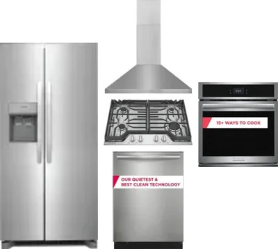 5 Piece Package Includes Refrigerator, Cooktop, Wall Oven, Hood And Dishwasher