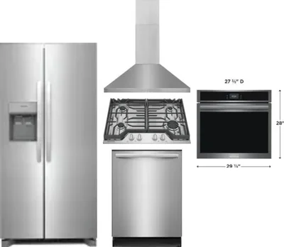 5 Piece Package Includes Refrigerator, Cooktop, Wall Oven, Hood And Dishwasher
