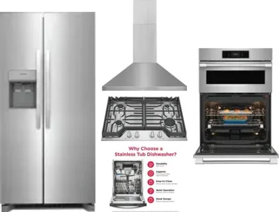 5 Piece Package Includes Refrigerator, Cooktop, Wall Oven, Hood And Dishwasher