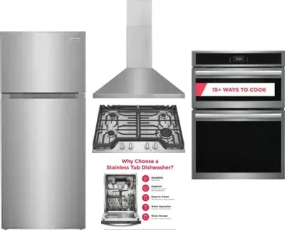 5 Piece Package Includes Refrigerator, Cooktop, Wall Oven, Hood And Dishwasher