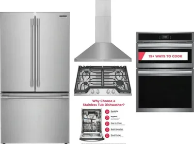 5 Piece Package Includes Refrigerator, Cooktop, Wall Oven, Hood And Dishwasher